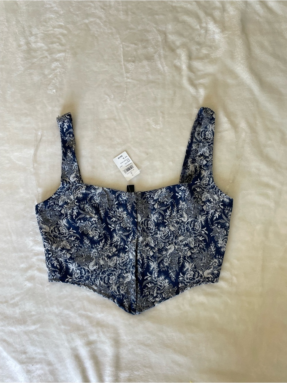 Windsor Texured Navy Blue Floral Cropped Bustier Tank